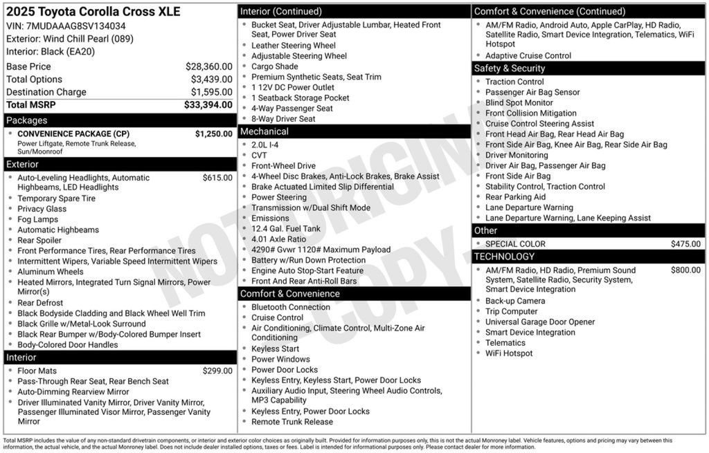 Used 2025 Toyota Corolla Cross XLE w/ Convenience Package FWD image 8