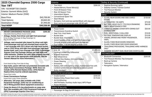 New 2025 Chevrolet Express 2500 Work Van w/ Driver Convenience Package image 5