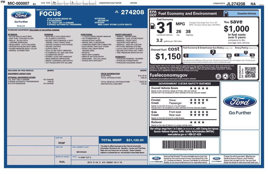 Certified 2018 Ford Focus SE
