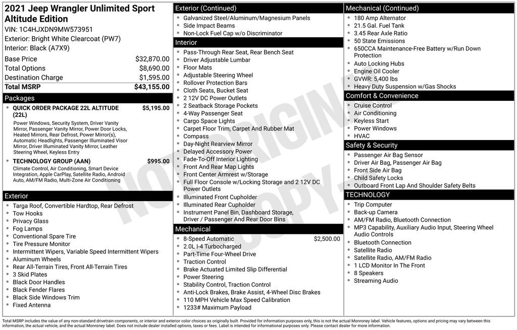 Used 2021 Jeep Wrangler Unlimited Sport AWD/4WD image 5