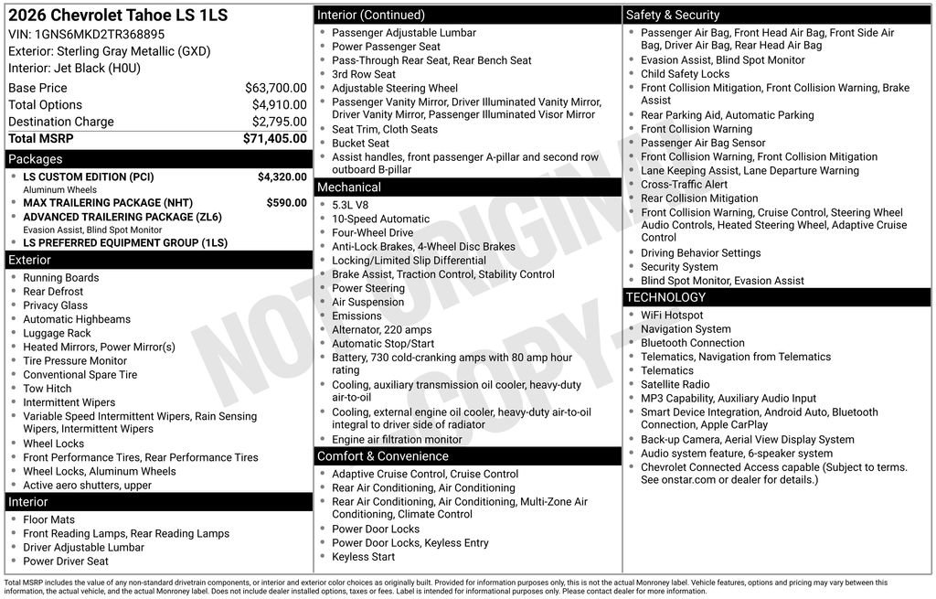 New 2026 Chevrolet Tahoe LS w/ LS Custom Edition AWD/4WD image 31