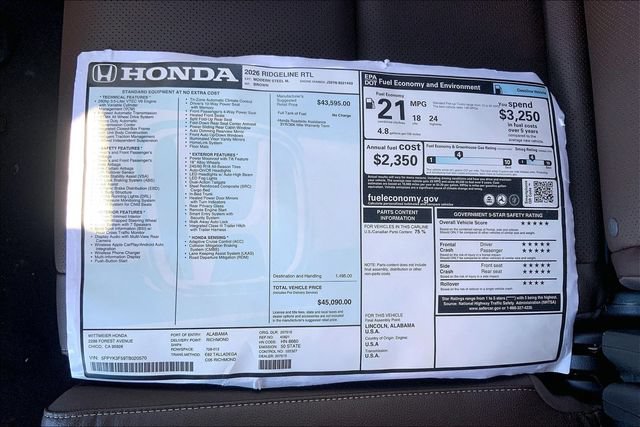 New 2026 Honda Ridgeline RTL image 13
