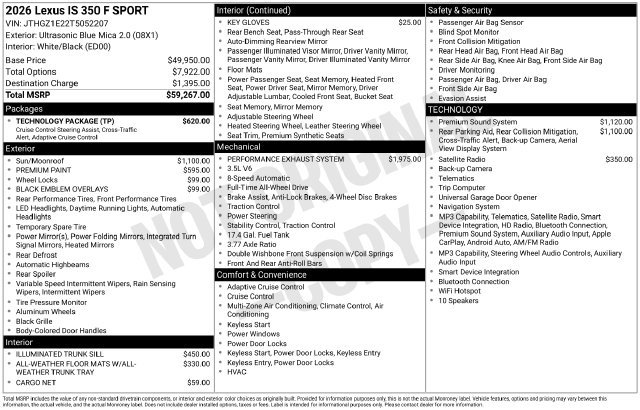 New 2026 Lexus IS 350 F Sport w/ Technology Package AWD/4WD image 34