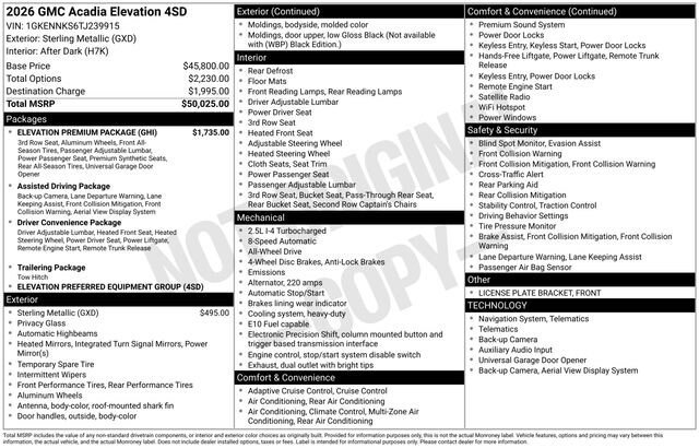 New 2026 GMC Acadia Elevation w/ Elevation Premium Package image 3
