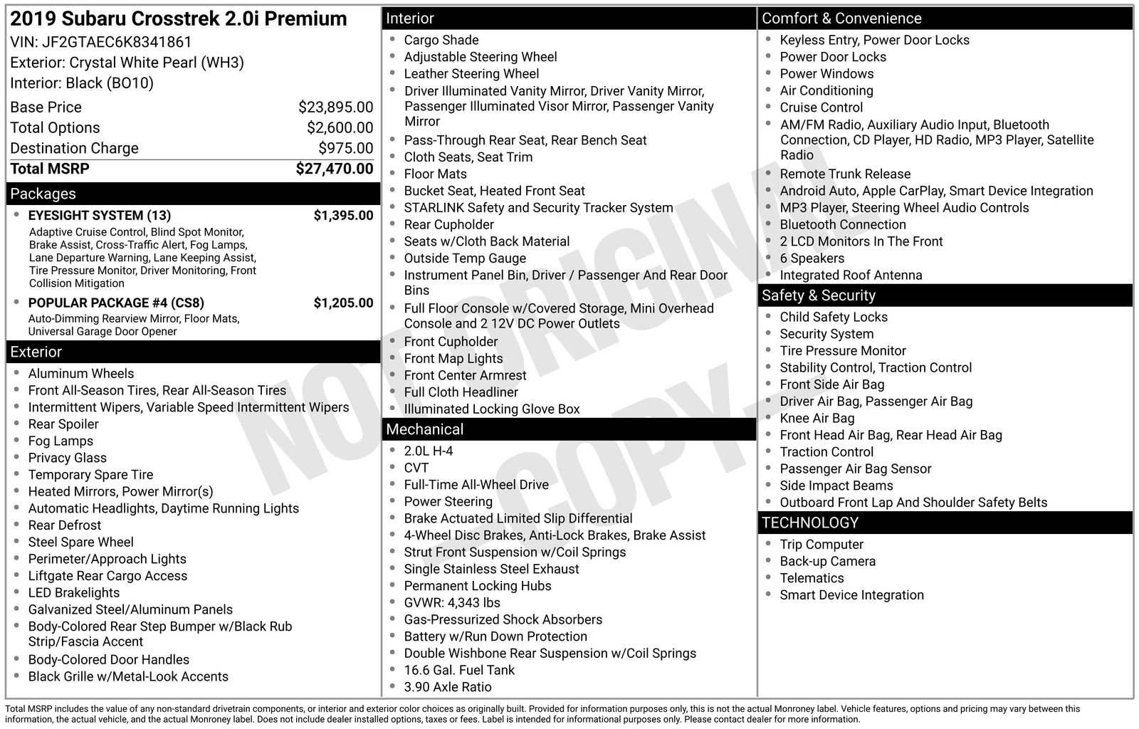 Used 2019 Subaru Crosstrek 2.0i Premium w/ Eyesight System image 6
