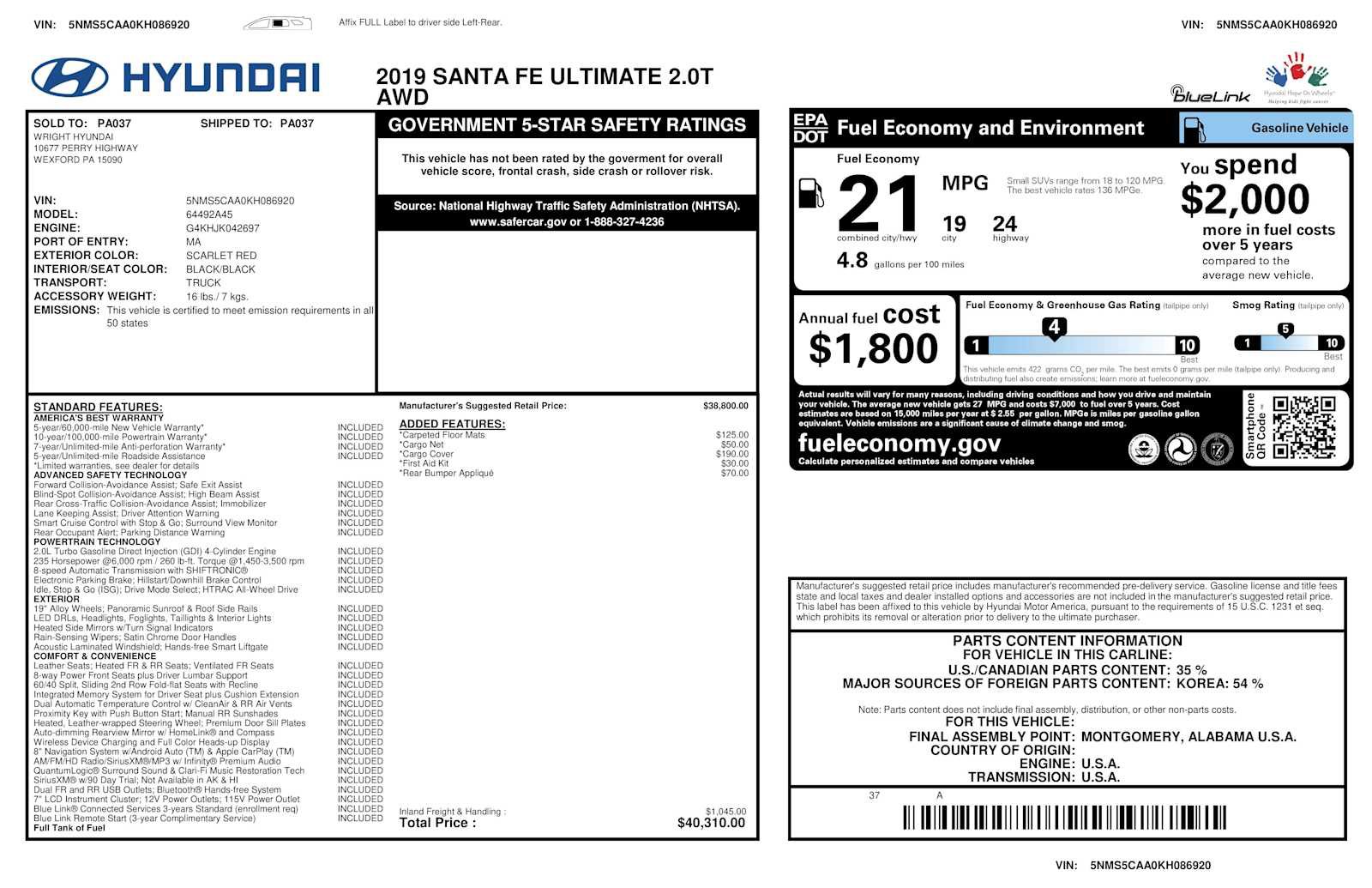 Used 2019 Hyundai Santa Fe AWD image 36