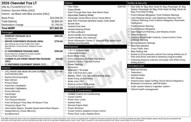 New 2026 Chevrolet Trax LT w/ Sunroof Package FWD image 2