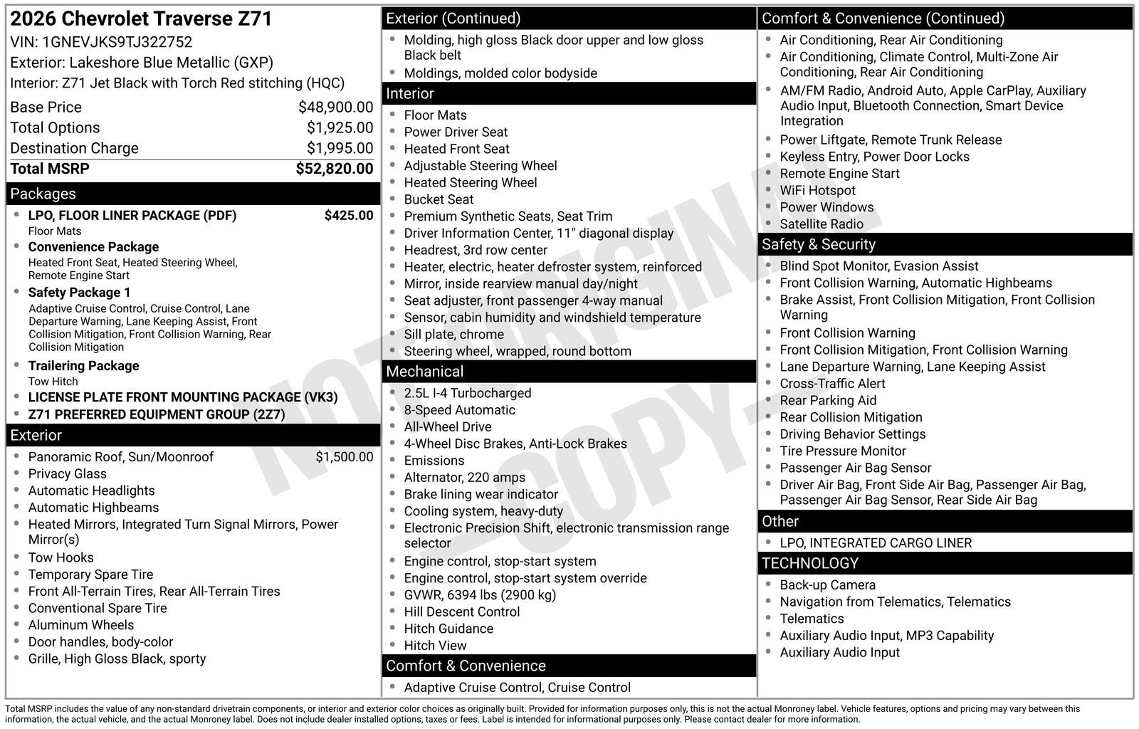 New 2026 Chevrolet Traverse Z71 w/ LPO, Floor Liner Package AWD/4WD image 31
