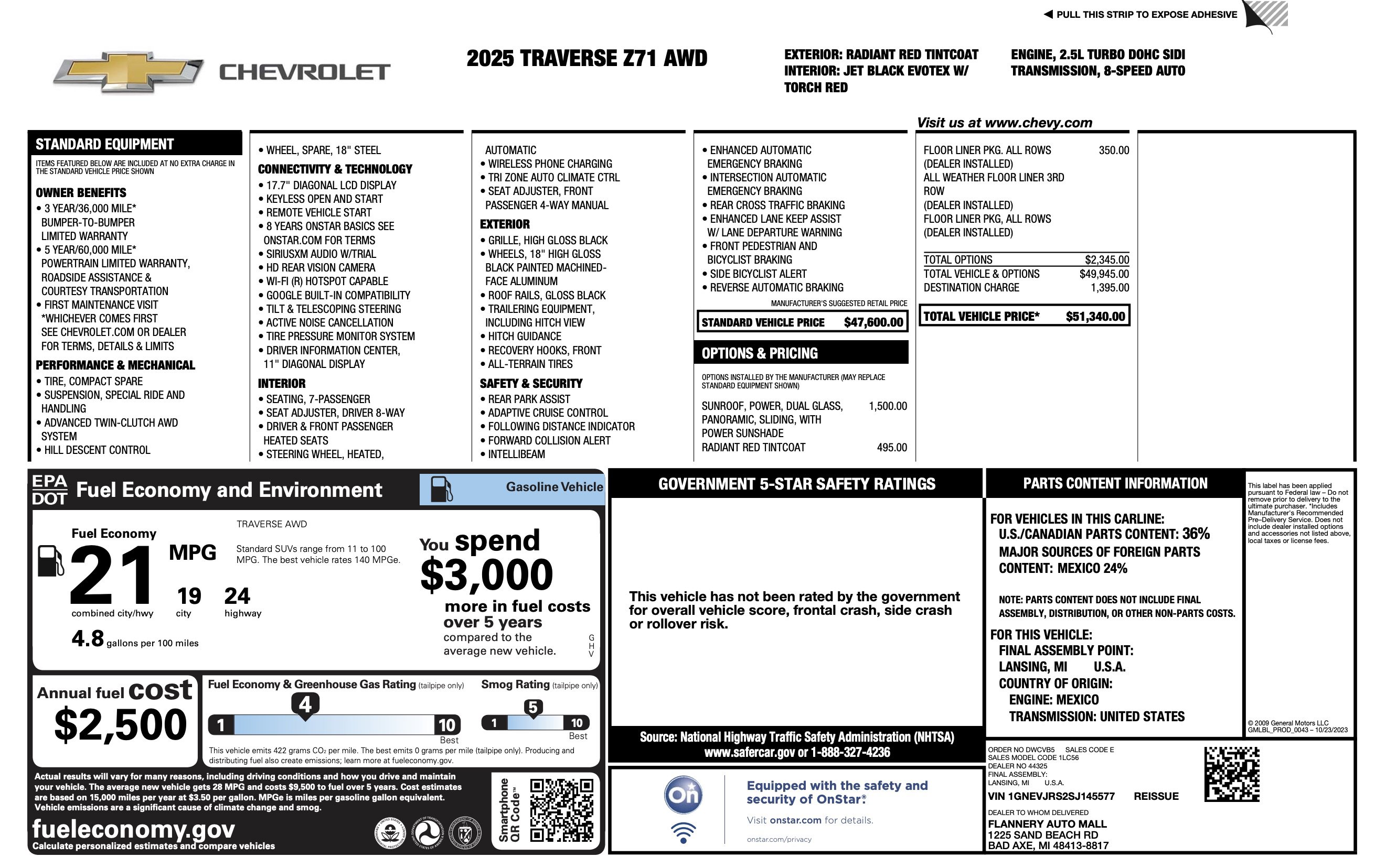 Used 2025 Chevrolet Traverse Z71 w/ LPO, Floor Liner Package image 4