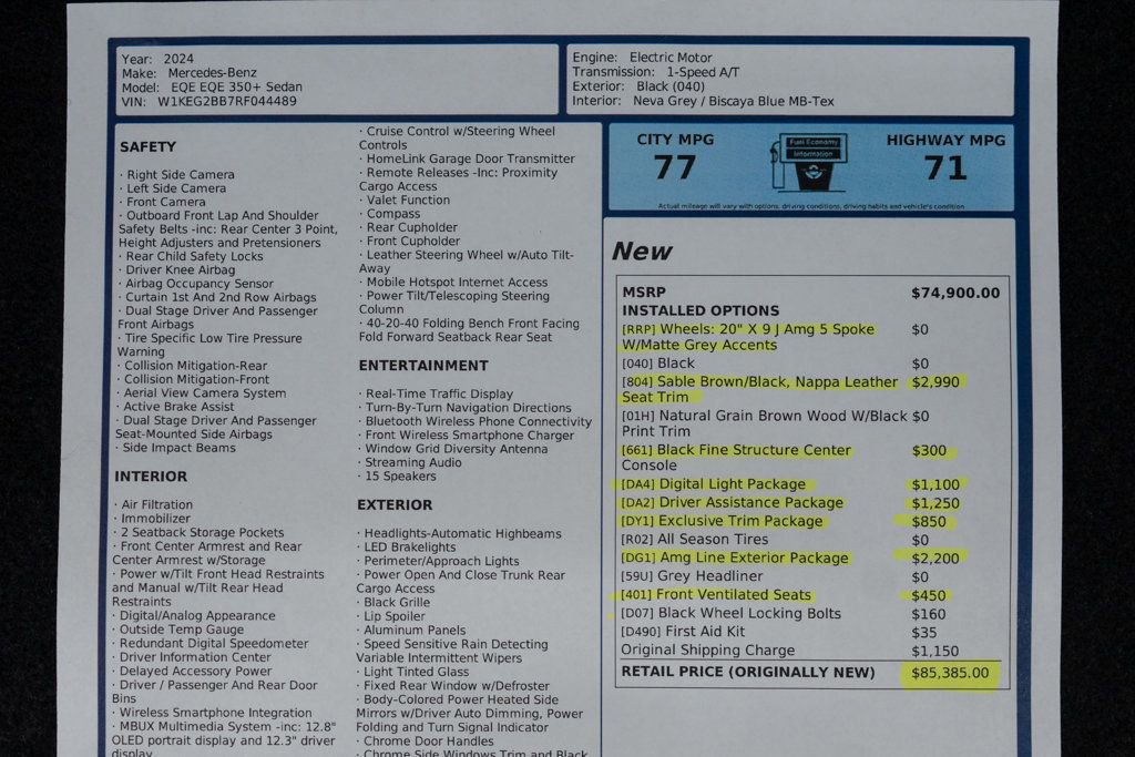 Used 2024 Mercedes-Benz EQE 350+ Sedan w/ AMG Line Exterior Package image 61