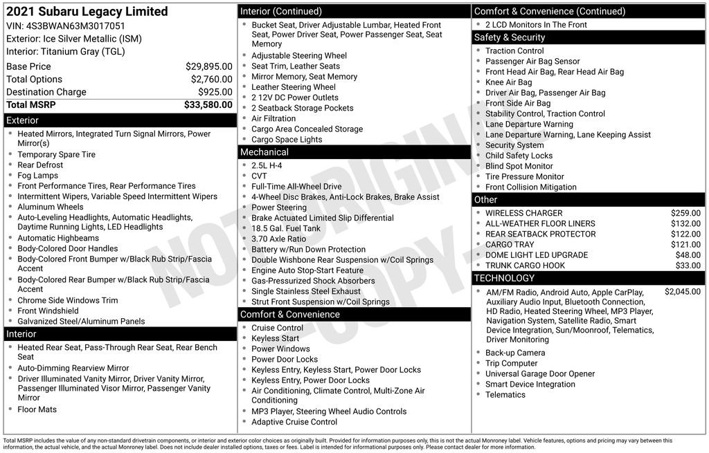 Used 2021 Subaru Legacy Limited image 6