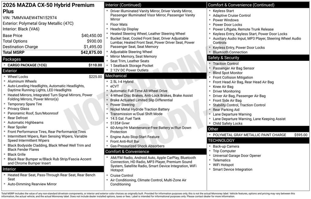New 2026 MAZDA CX-50 2.5 Hybrid w/ Cargo Package image 6