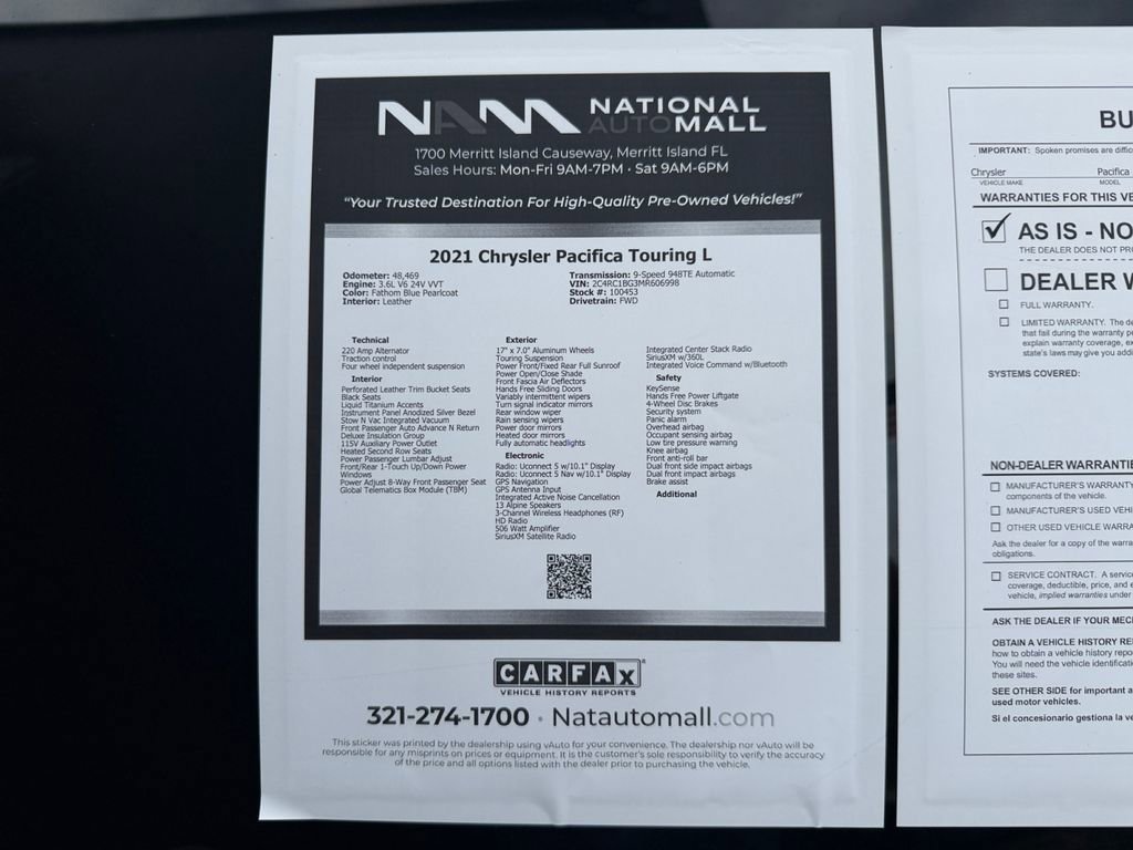 Used 2021 Chrysler Pacifica Touring-L w/ Uconnect Theater Family Group FWD image 46