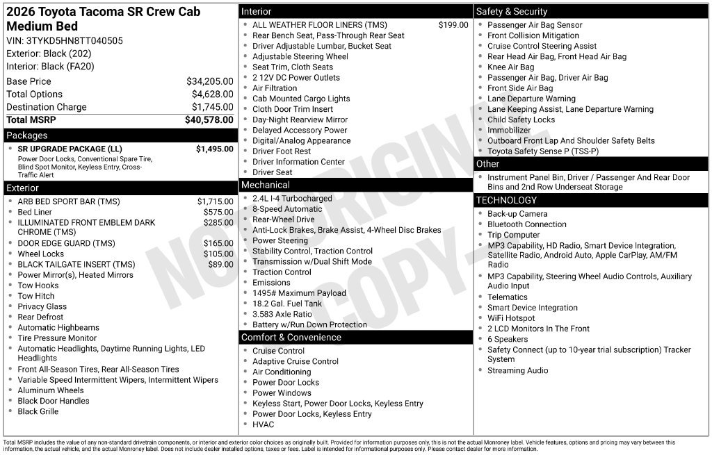 Used 2026 Toyota Tacoma SR w/ SR Upgrade Package RWD image 18