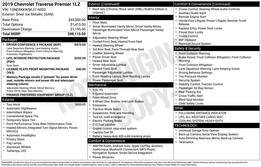 Used 2019 Chevrolet Traverse Premier w/ Driver Confidence II Package FWD image 2