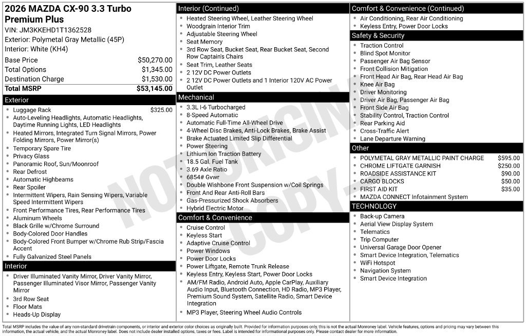 Certified 2026 MAZDA CX-90 3.3 Turbo w/ Premium Plus Pkg AWD/4WD image 36