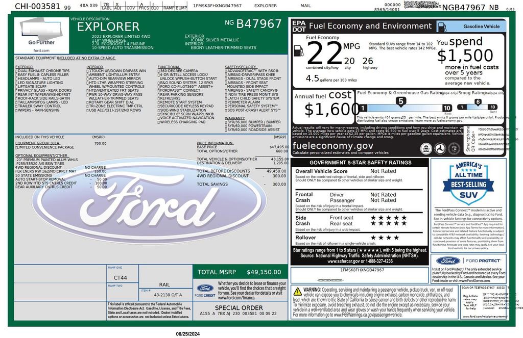 Used 2022 Ford Explorer Limited w/ Equipment Group 301A image 48