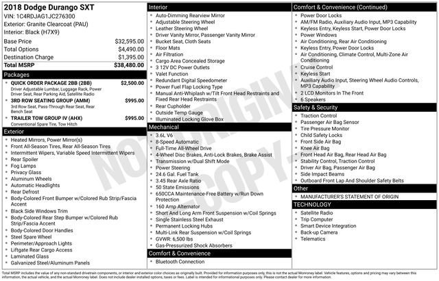 Used 2018 Dodge Durango SXT w/ Quick Order Package 2BB AWD/4WD image 2