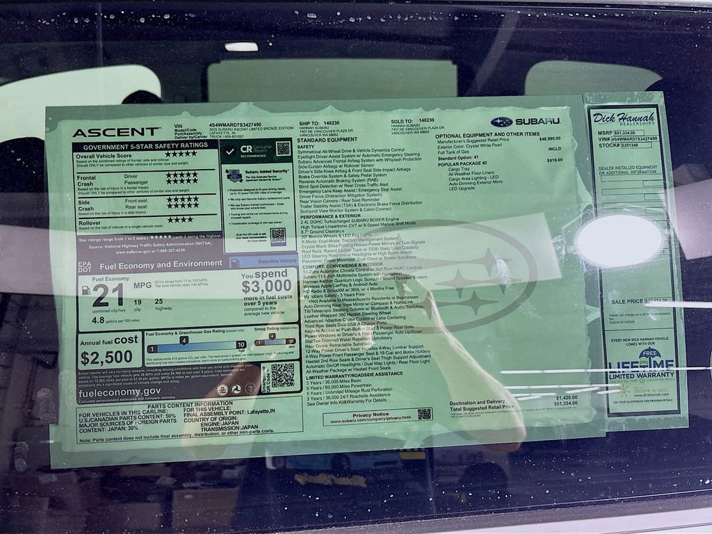 New 2025 Subaru Ascent Bronze Edition w/ Popular Package #2 image 14