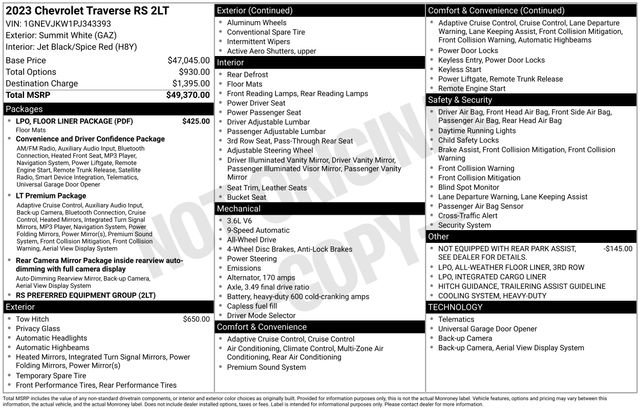 Used 2023 Chevrolet Traverse RS w/ LPO, Floor Liner Package video 2