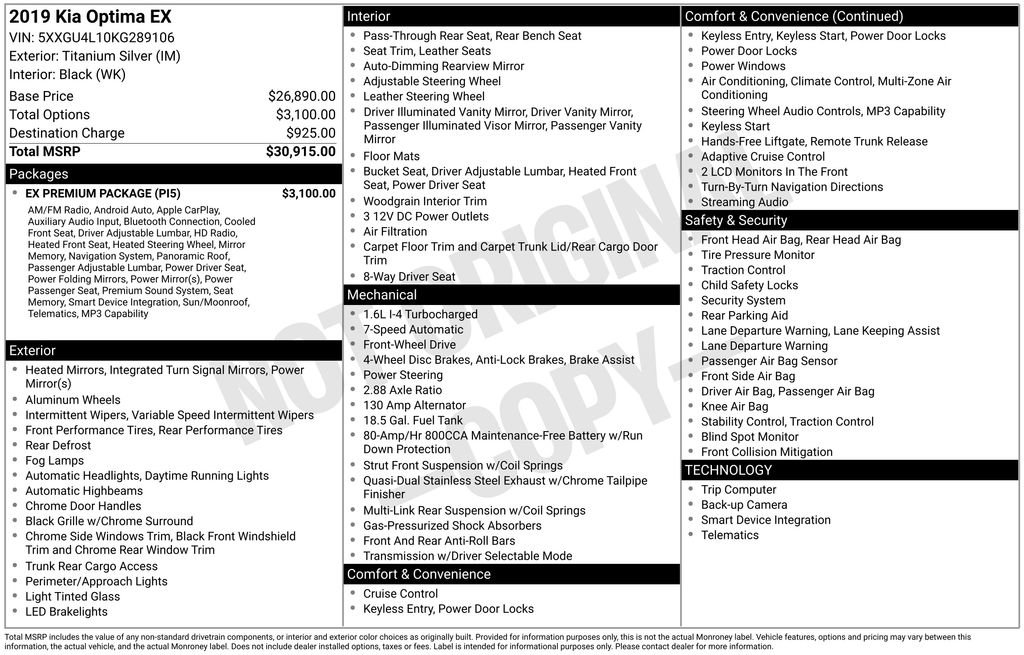 Used 2019 Kia Optima EX w/ EX Premium Package image 2