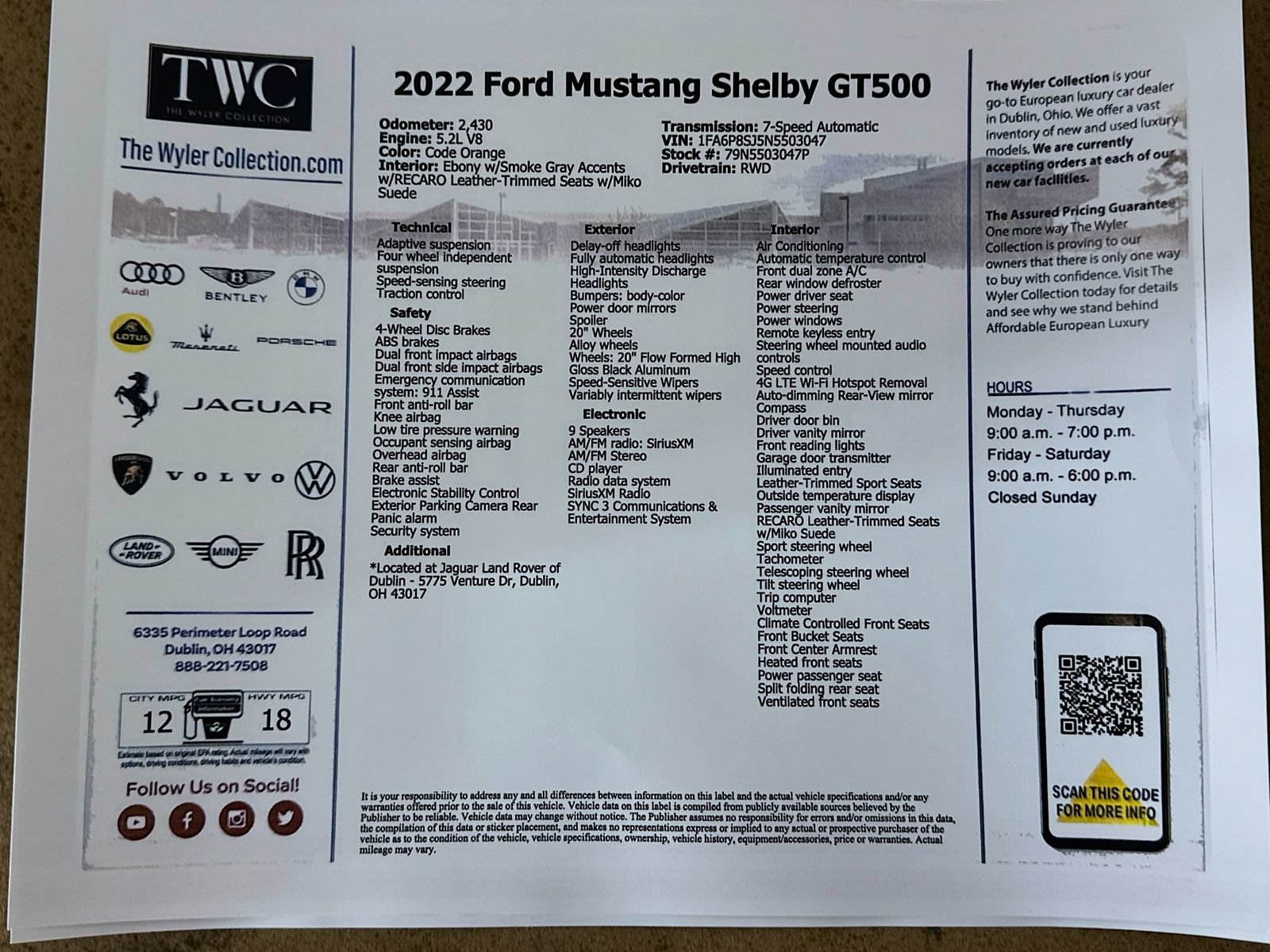 Used 2022 Ford Mustang Shelby GT500 w/ Handling Package RWD image 43