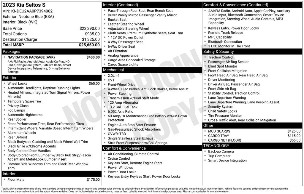 Certified 2023 Kia Seltos S w/ Navigation Package FWD image 29