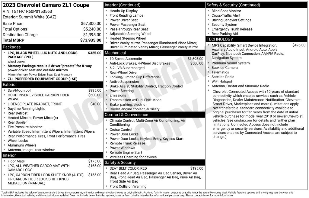 Used 2023 Chevrolet Camaro ZL1 RWD image 20
