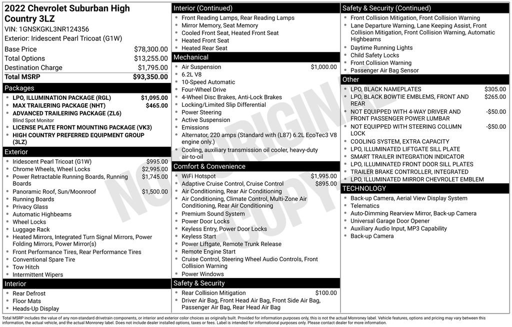 Used 2022 Chevrolet Suburban High Country w/ LPO, Illumination Package AWD/4WD image 2