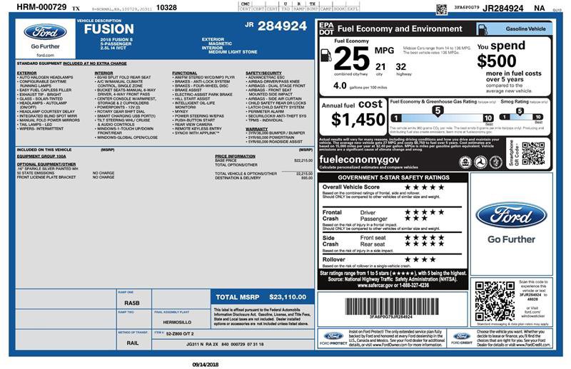 Used 2018 Ford Fusion S image 2