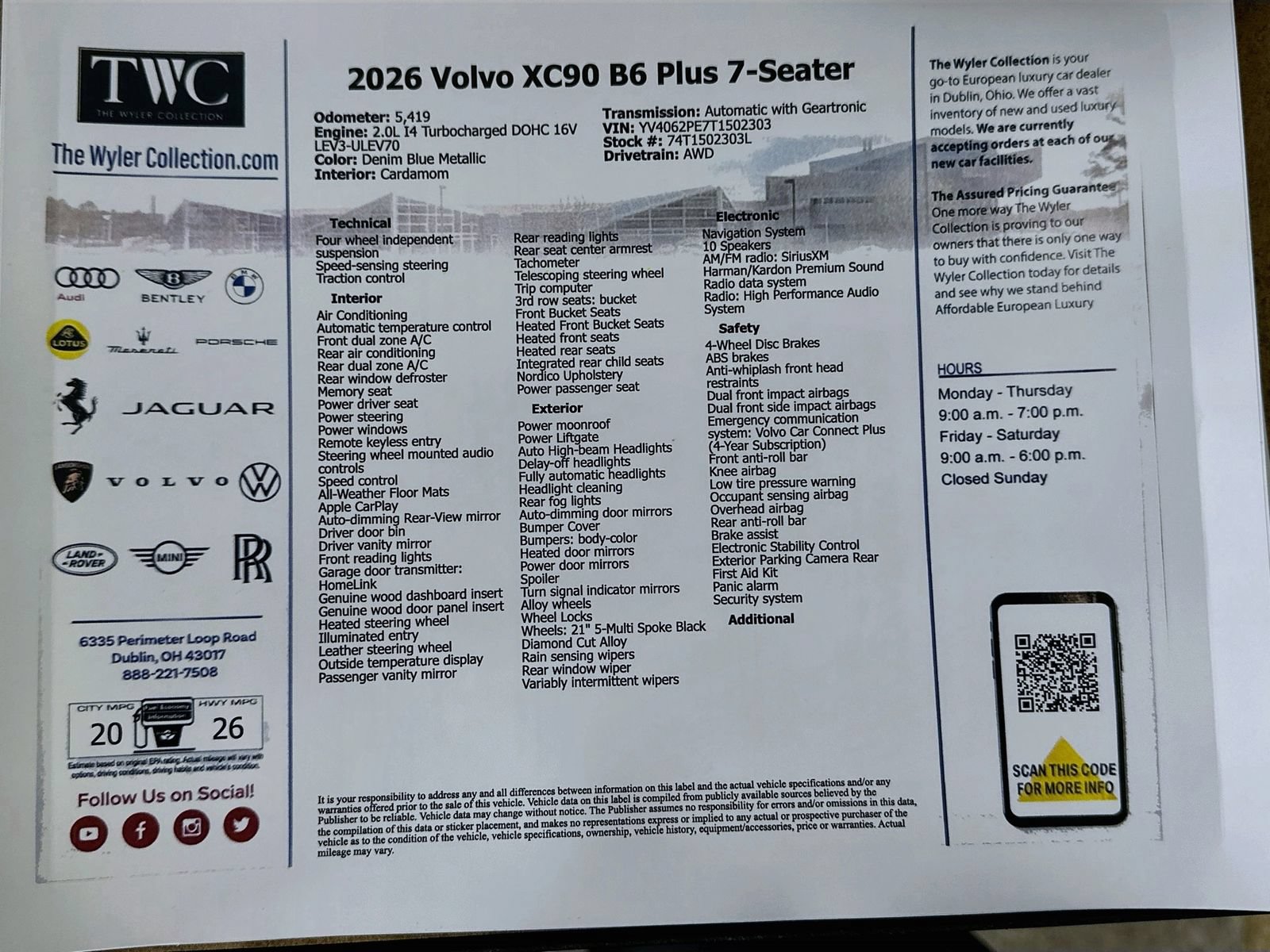 Used 2026 Volvo XC90 B6 Plus w/ Protection Package Premier AWD/4WD image 47