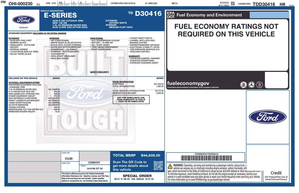 New 2026 Ford E-350 and Econoline 350 Super Duty w/ Power Equipment Group RWD image 8