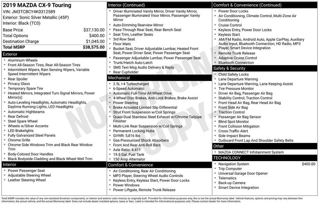 Used 2019 MAZDA CX-9 Touring image 6