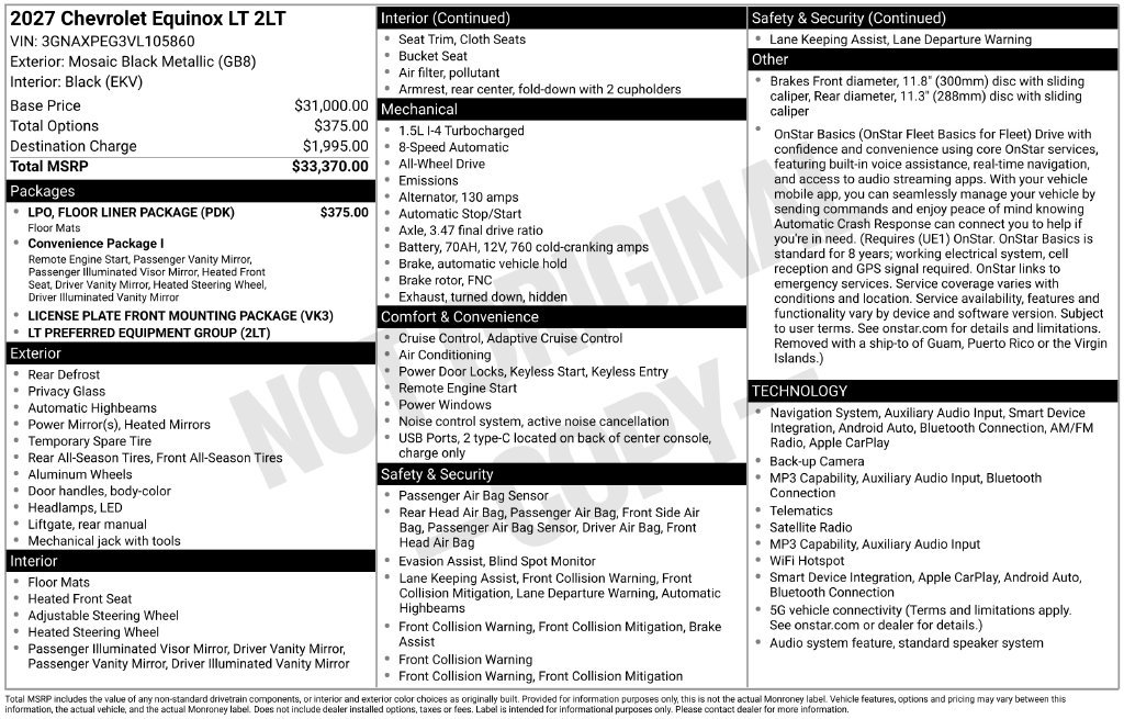 New 2027 Chevrolet Equinox LT w/ LPO, Floor Liner Package AWD/4WD image 30