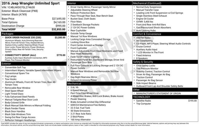 Used 2016 Jeep Wrangler Unlimited Sport w/ Quick Order Package 23S image 13