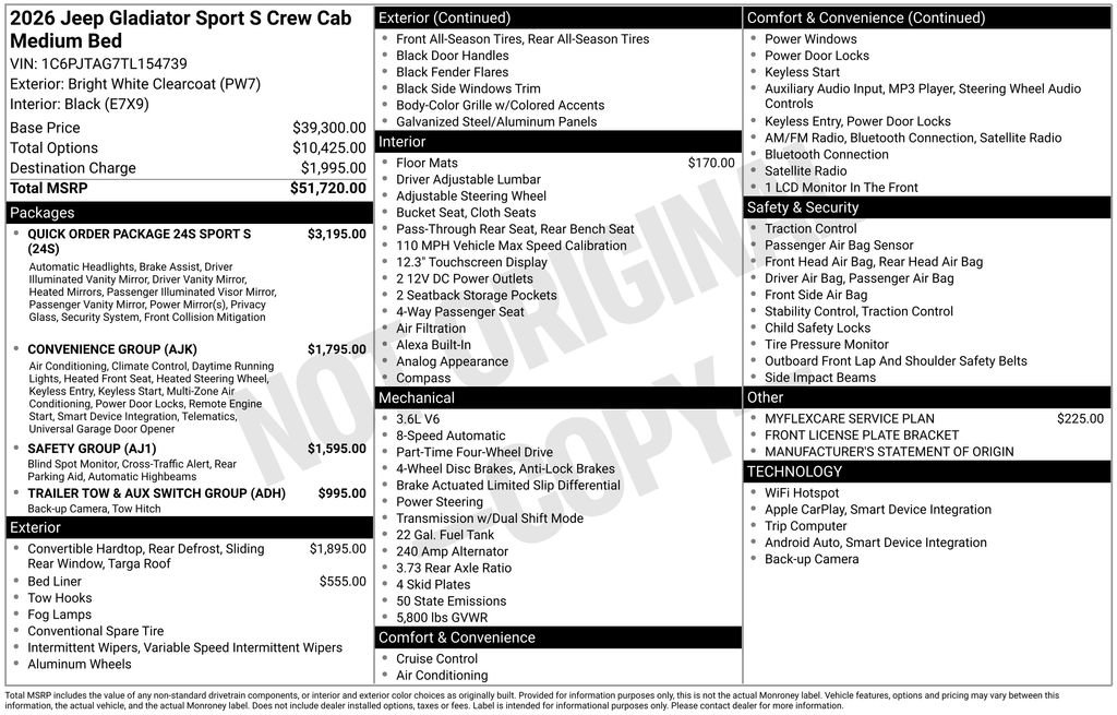 New 2026 Jeep Gladiator Sport AWD/4WD image 6