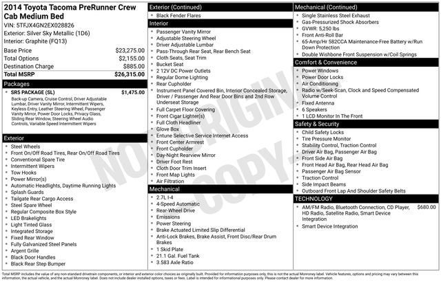 Used 2014 Toyota Tacoma PreRunner w/ SR5 Package RWD image 4