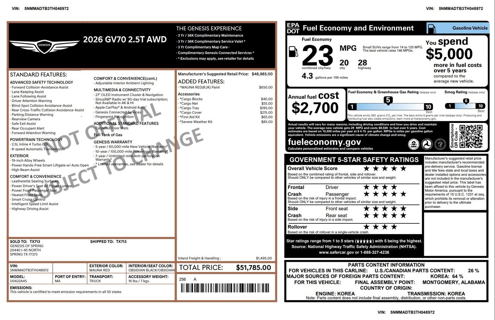 Certified 2026 Genesis GV70 2.5T AWD/4WD image 3