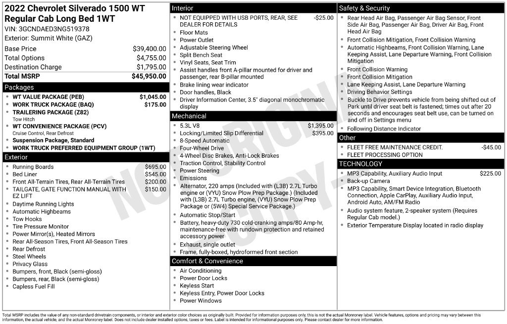 Used 2022 Chevrolet Silverado 1500 W/T w/ WT Value Package