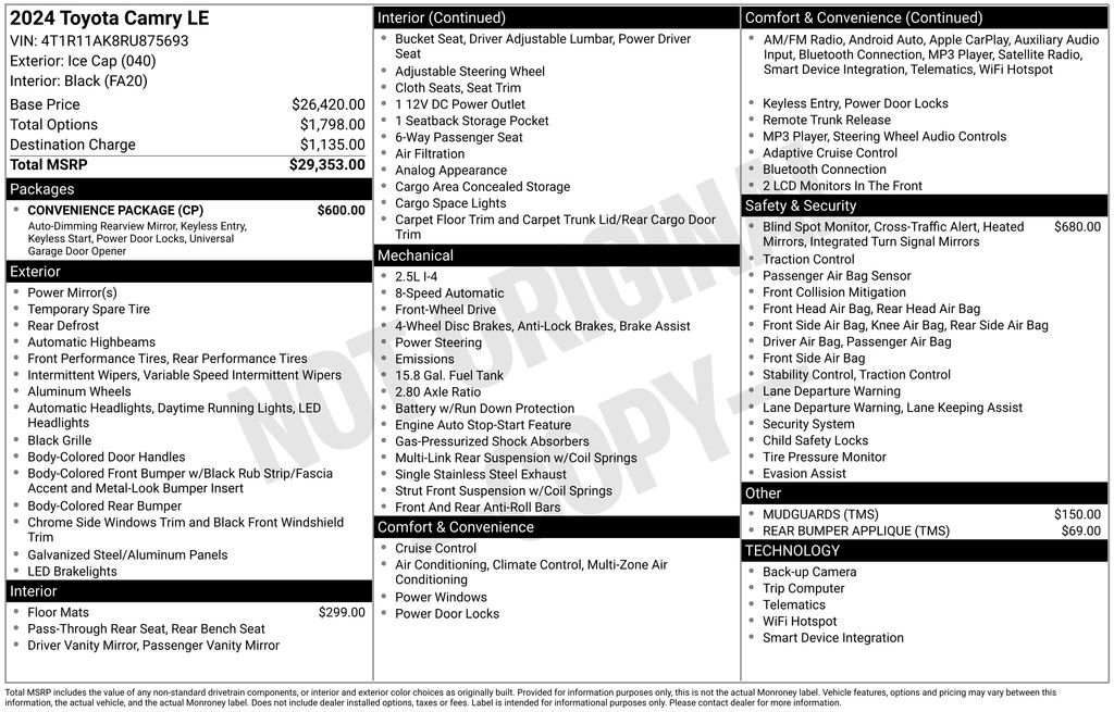 Certified 2024 Toyota Camry LE w/ Convenience Package FWD image 64