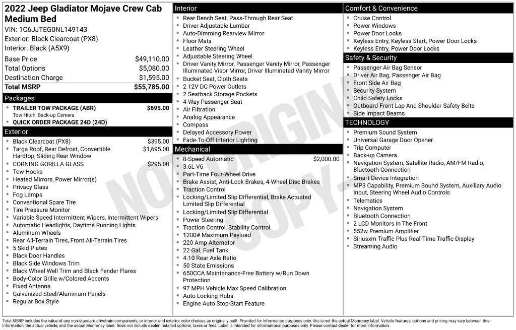 Used 2022 Jeep Gladiator Mojave w/ Trailer Tow Package AWD/4WD image 13