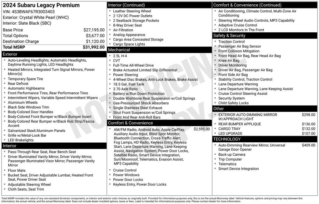 New 2024 Subaru Legacy Premium AWD/4WD image 35