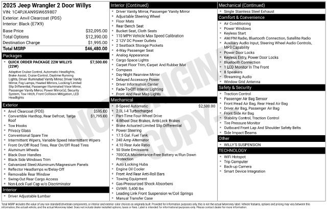 New 2025 Jeep Wrangler Sport AWD/4WD image 18
