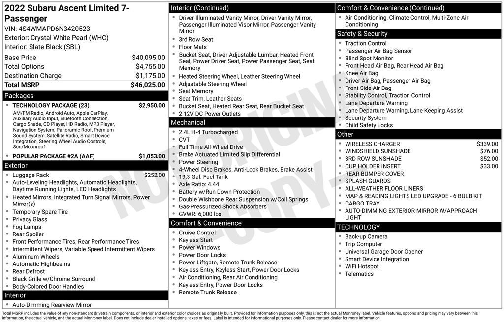 Used 2022 Subaru Ascent Limited w/ Technology Package image 48