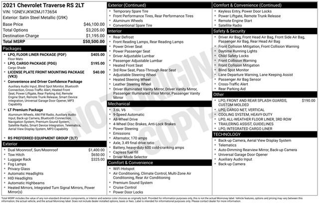 Certified 2021 Chevrolet Traverse RS w/ LPO, Floor Liner Package