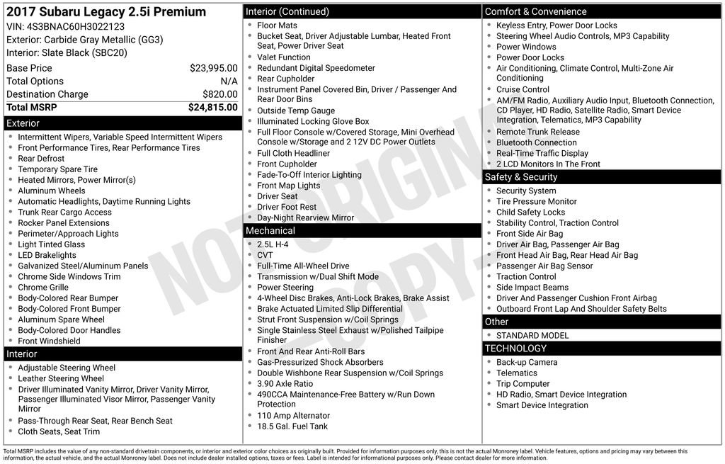 Used 2017 Subaru Legacy 2.5i Premium image 33