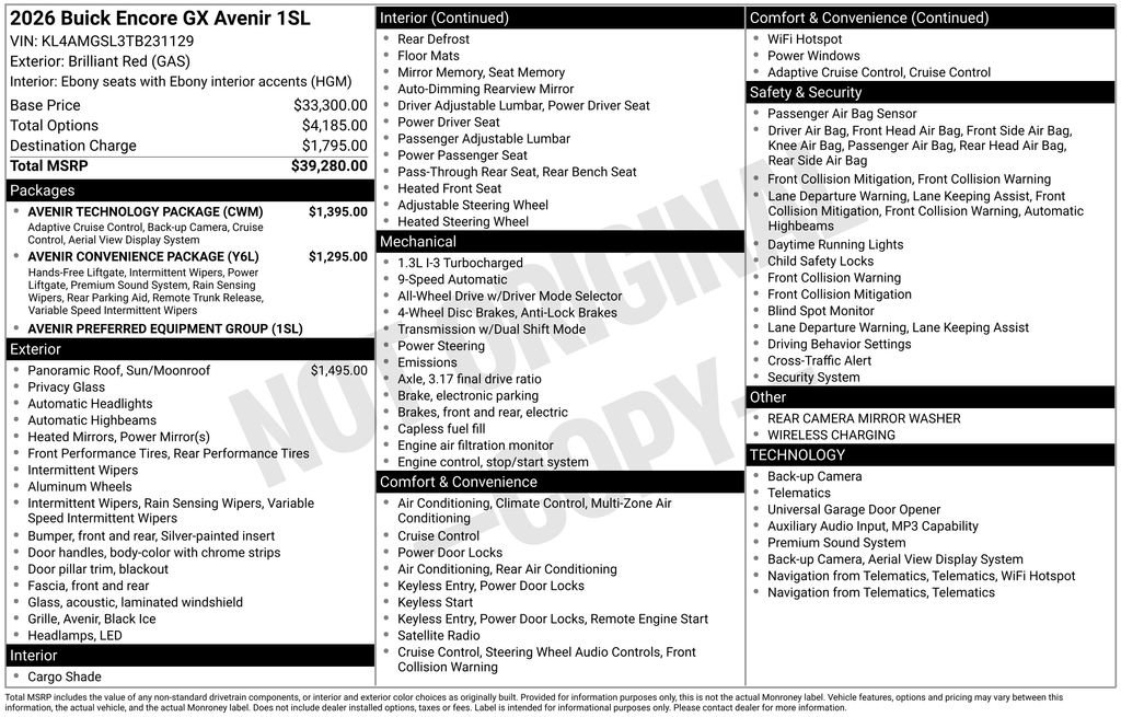 New 2026 Buick Encore GX Avenir w/ Avenir Technology Package AWD/4WD image 26