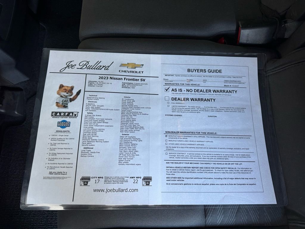 Used 2023 Nissan Frontier SV w/ Midnight Edition Package image 39