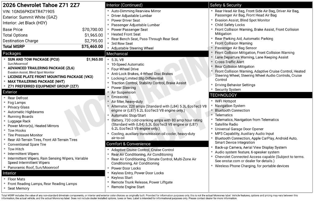 New 2026 Chevrolet Tahoe Z71 w/ Sun And Tow Package AWD/4WD image 24