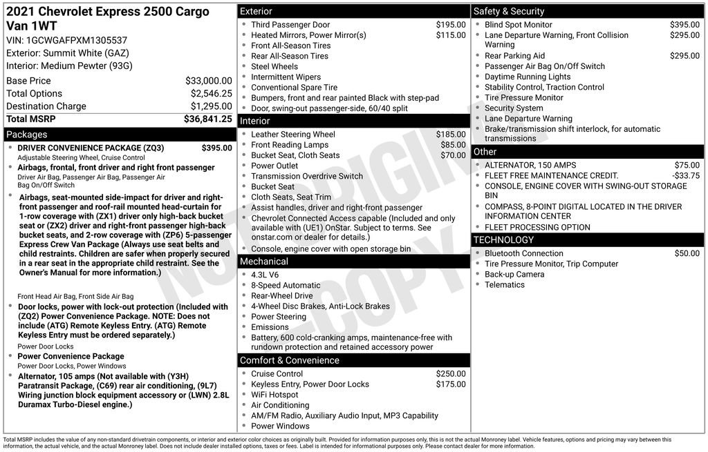 Used 2021 Chevrolet Express 2500 w/ Driver Convenience Package image 23